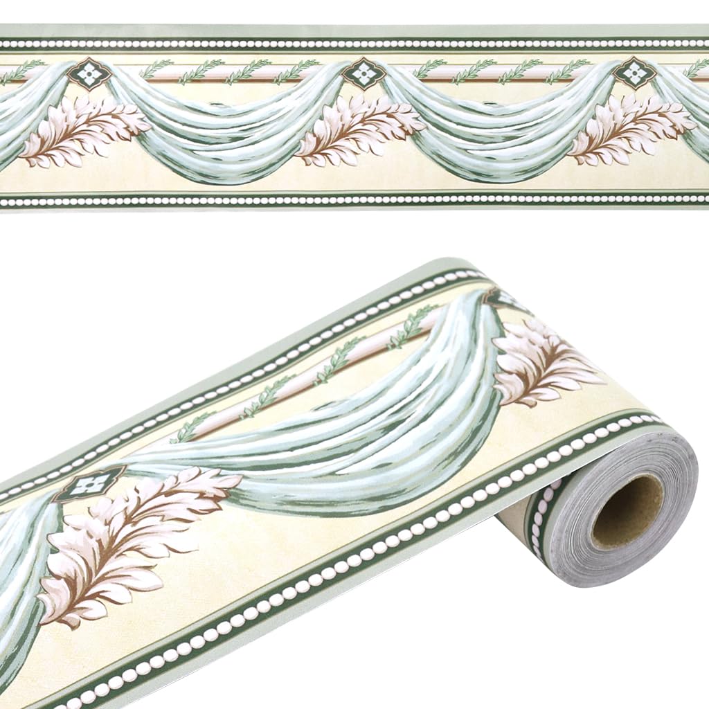 HASTHIP Wall Border Sticker - 3.9''×29.5 Ft Self-Adhesive Floral Trim PVC Frame Sticker, Kitchen Bathroom Waterproof Wallpaper Border Self Adhesive Tiles Sticker for Room Decor, Cupboard (Green) HASTHIP Wall Border Sticker - 3.9''×29.5 Ft Self-Adhesive Floral Trim PVC Frame Sticker, Kitchen Bathroom Waterproof Wallpaper Border Self Adhesive Tiles Sticker for Room Decor, Cupboard (Green)